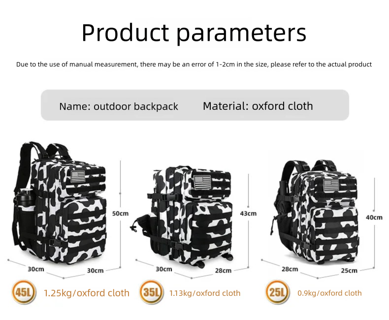 45L/35L/25L Tactical Backpack  - đánh giá và giá Hiking Backpack Waterproof